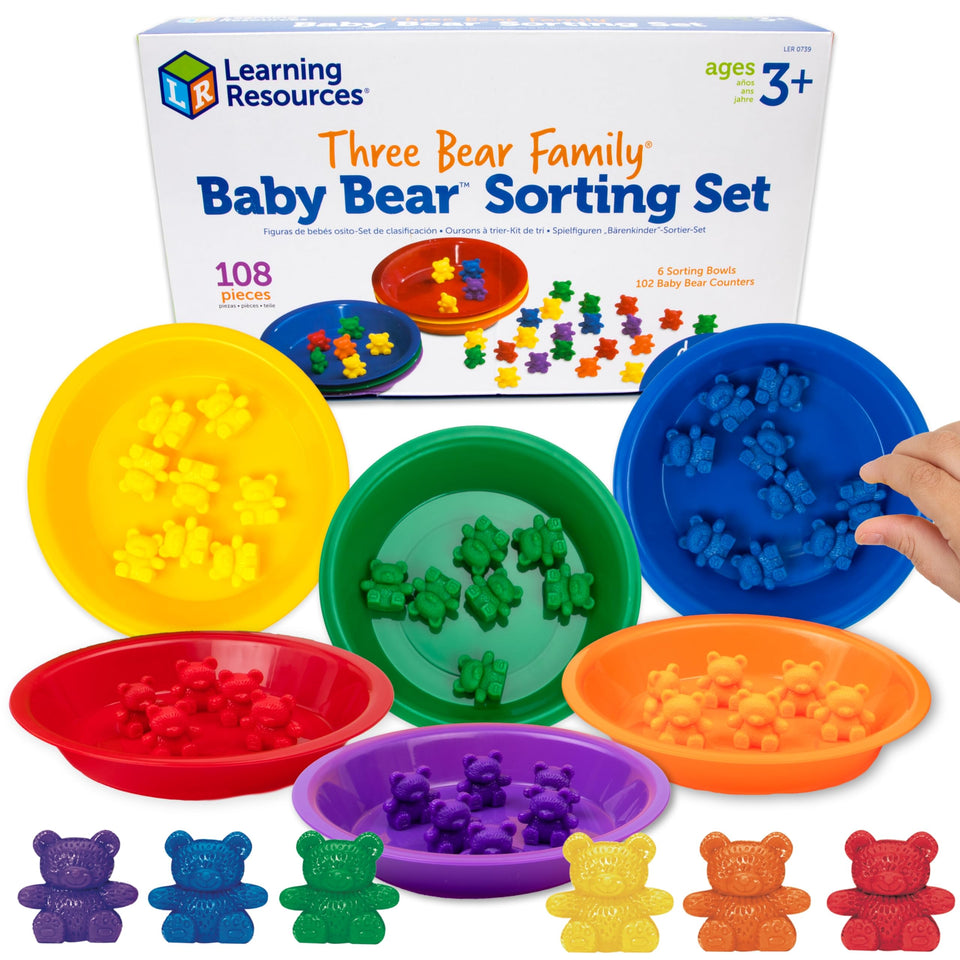 Learning Resources Baby Bear counters in six colors for early color recognition and sorting.
