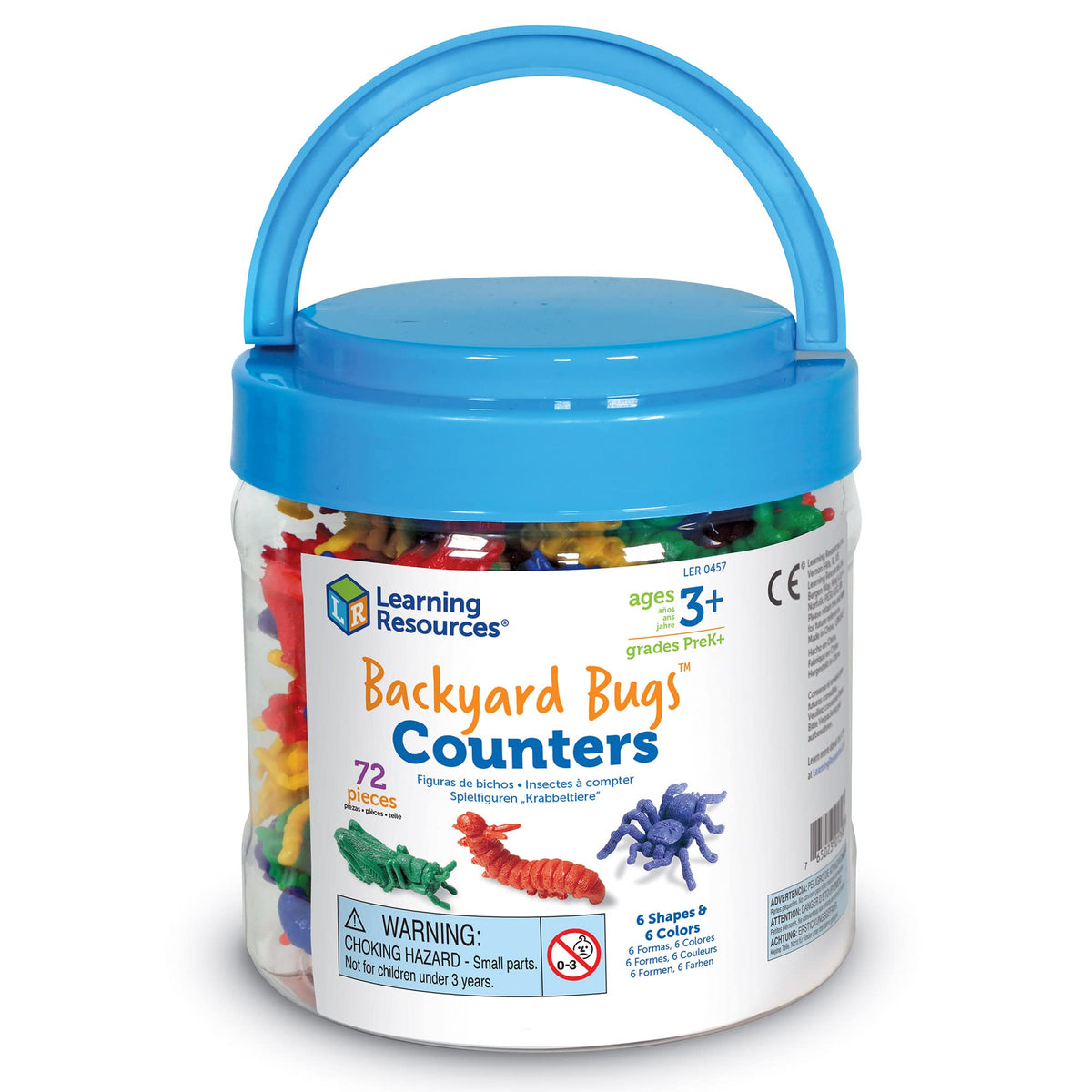 Backyard Bugs counters set by Learning Resources encouraging hands-on learning with a tub.