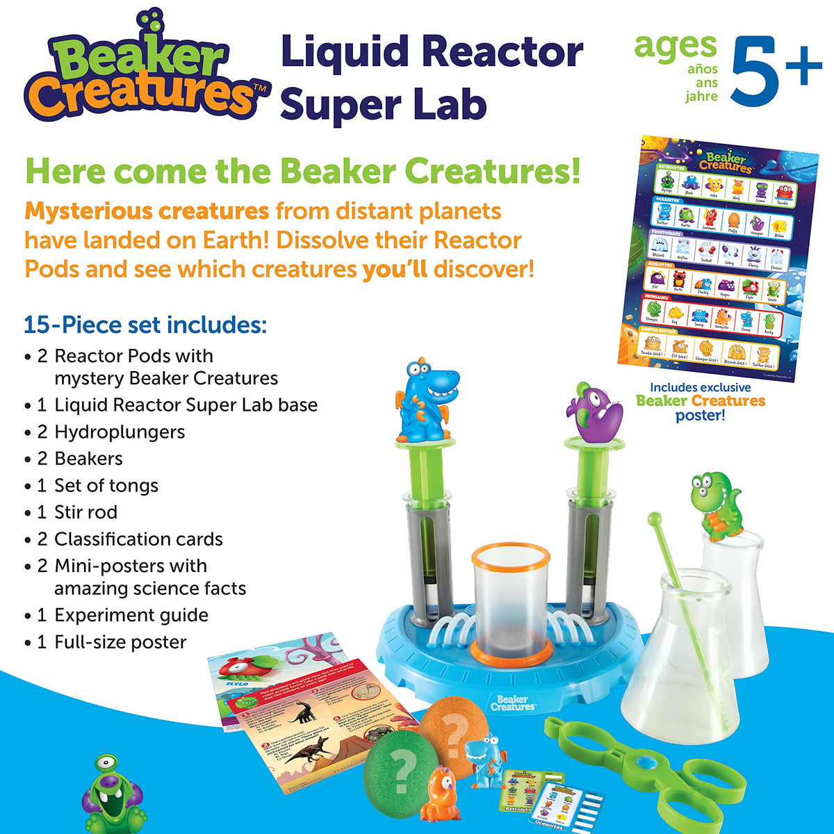 Learning Resources Beaker Creatures color-pump tubes reveal color reactions.