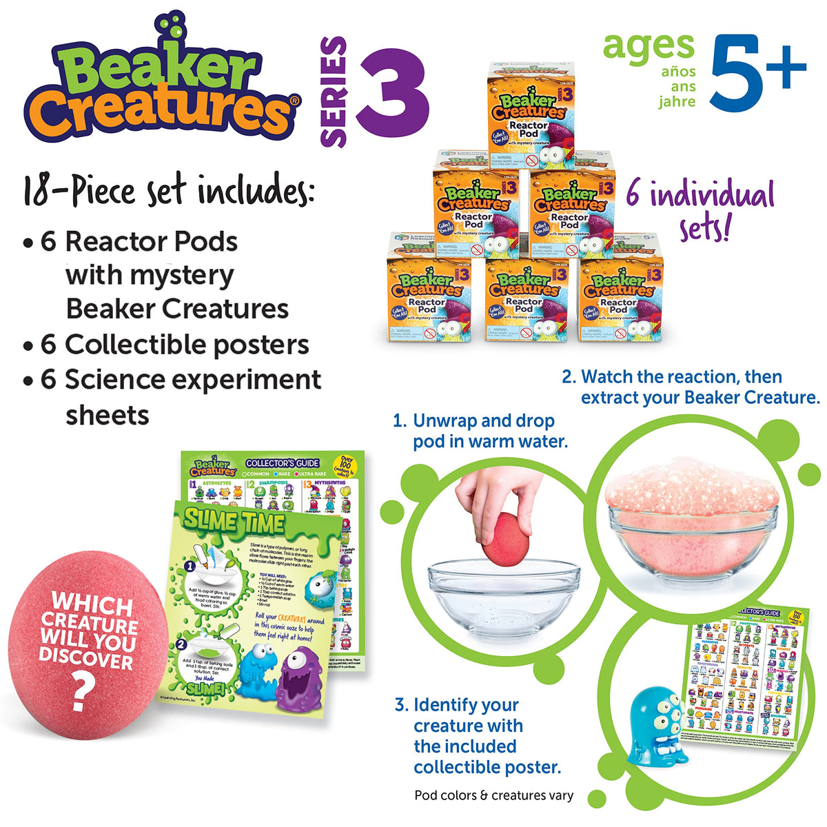 Learning Resources Beaker Creatures Series 3 mini poster with science facts for quick reference