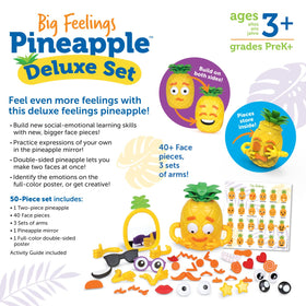 Colorful emotions poster helps kids name feelings during activities with Learning Resources Pineapple.