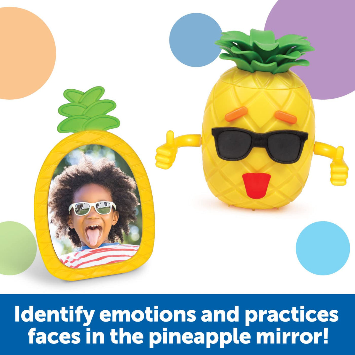 Removable crown reveals inside storage for all pieces after play with Learning Resources Pineapple.
