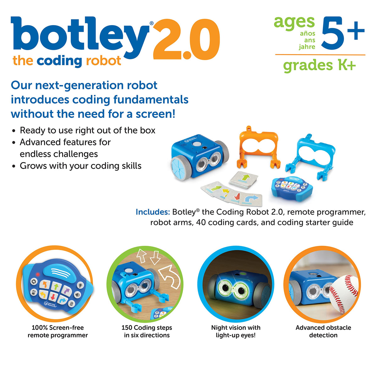 Botley 2.0 46-piece activity set includes cards, tiles, and obstacles for coding.