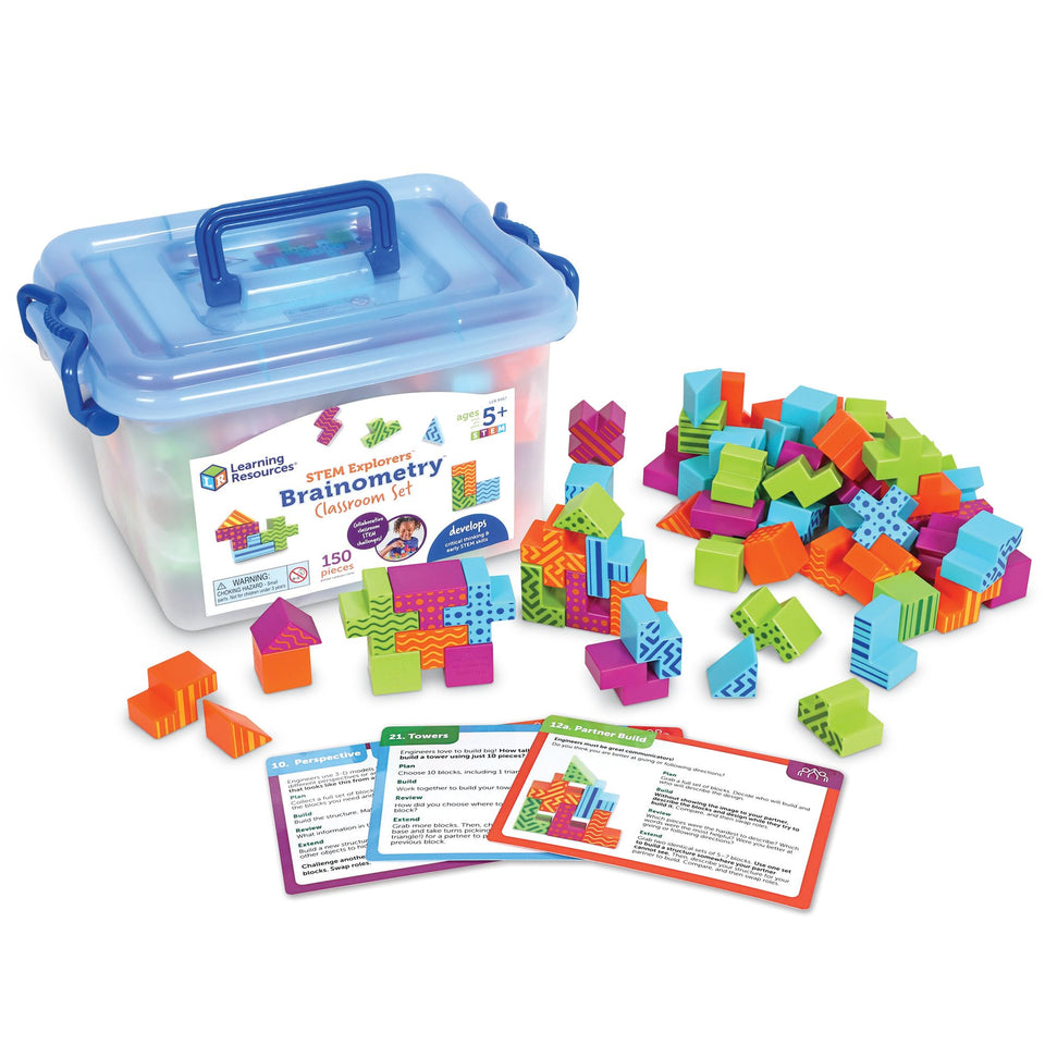 Learning Resources Brainometry blocks stacked to promote teamwork and problem solving.
