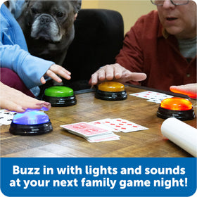 Learning Resources buzzers on anti-slip base stay steady during lively play.