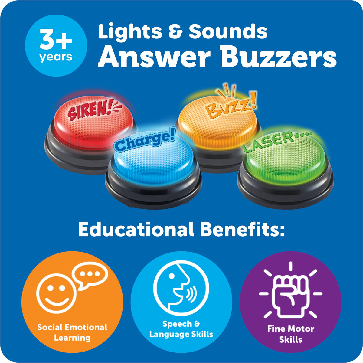Learning Resources buzzers packaging shown for easy storage and display.