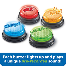 Learning Resources buzzers close-up showing unique sounds and lights.