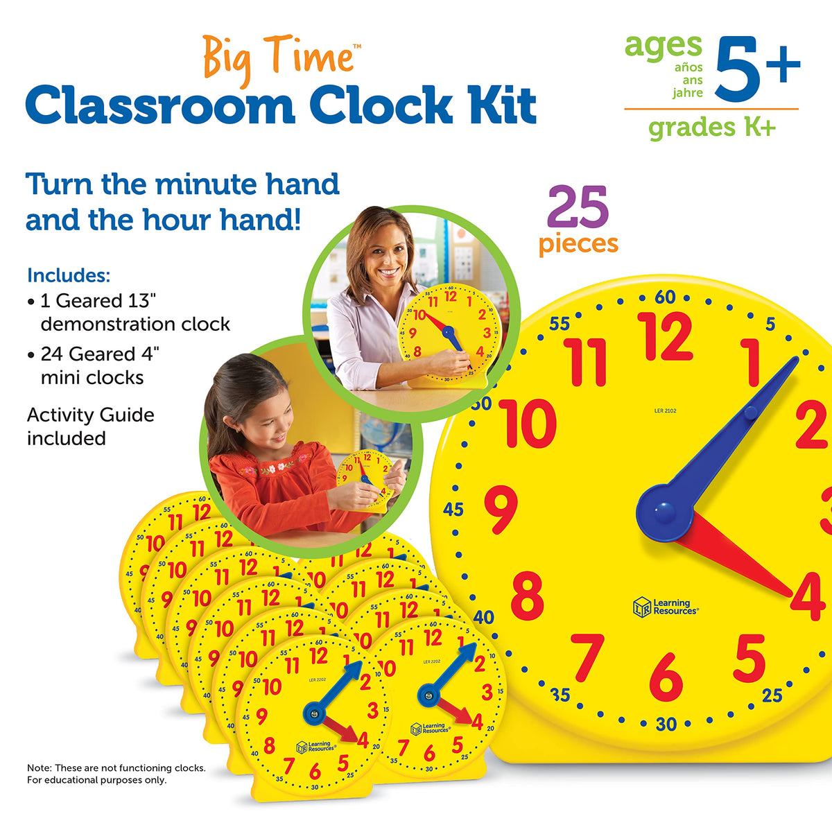 Learning Resources clock kit setup demonstrating practical classroom learning scenarios