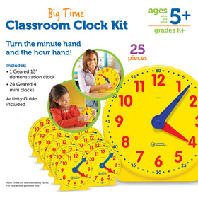 Learning Resources clock kit setup demonstrating practical classroom learning scenarios