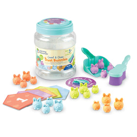 Learning Resources Count & Clean Dust Bunnies close up of colorful bunnies aiding counting