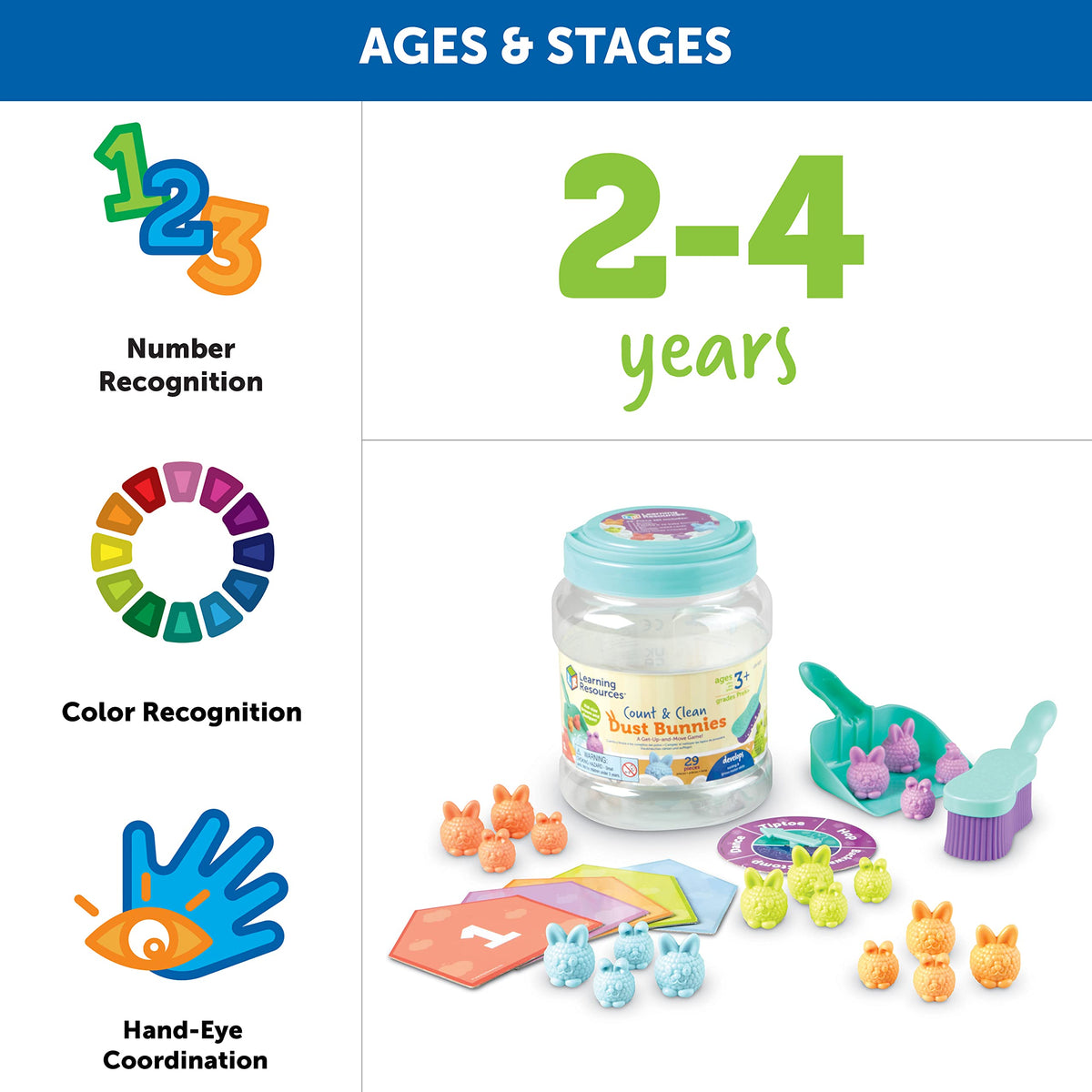 Learning Resources Count & Clean Dust Bunnies kids playing during learning activity