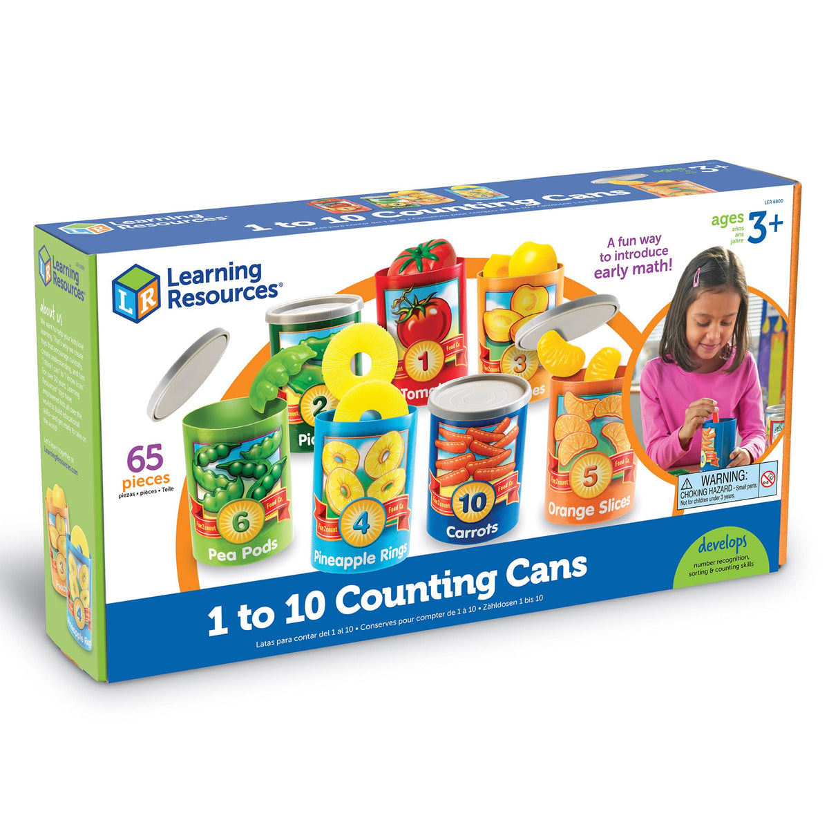 Learning Resources sturdy cans keep play area tidy and durable during pretend shopping