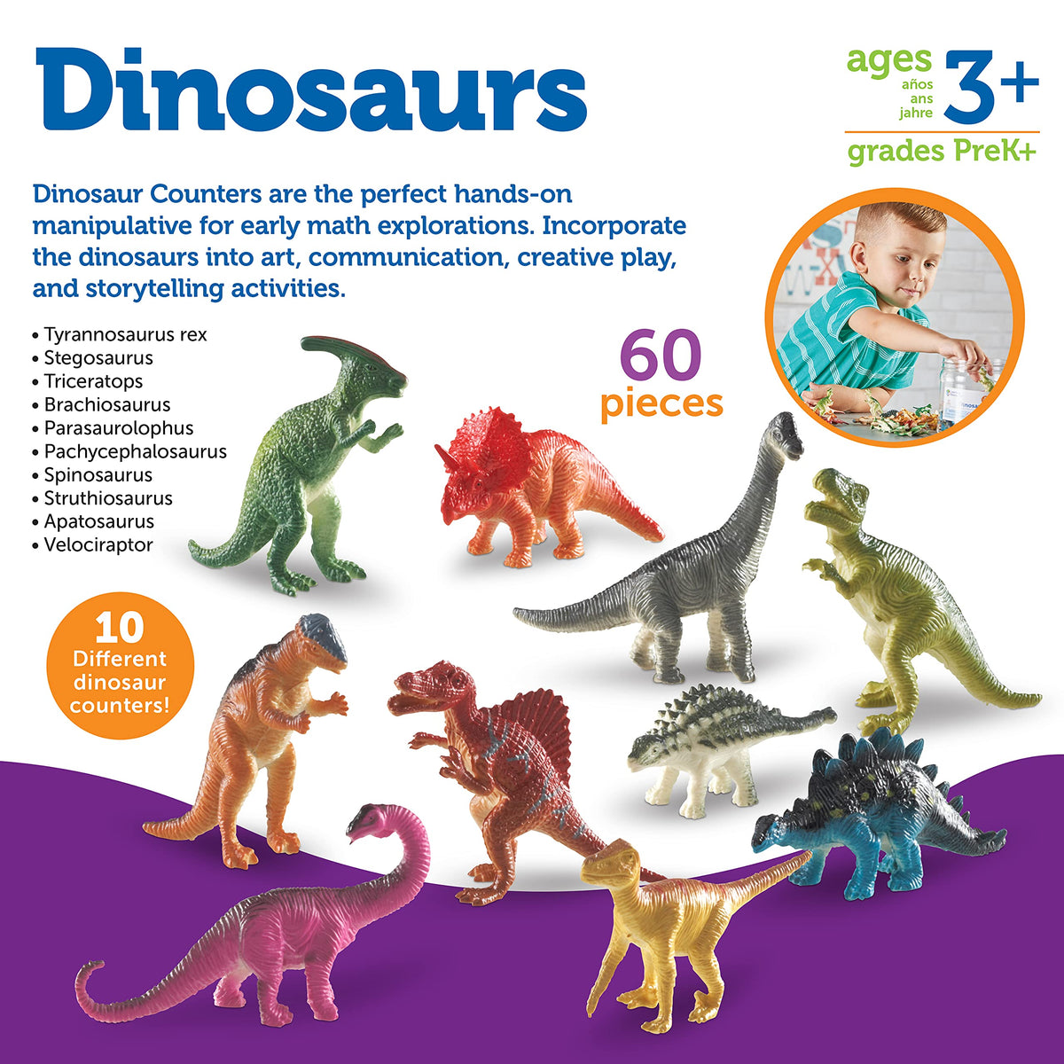Learning Resources dinosaur counters Pachycephalosaurus figure supports early math and imaginative scenes.