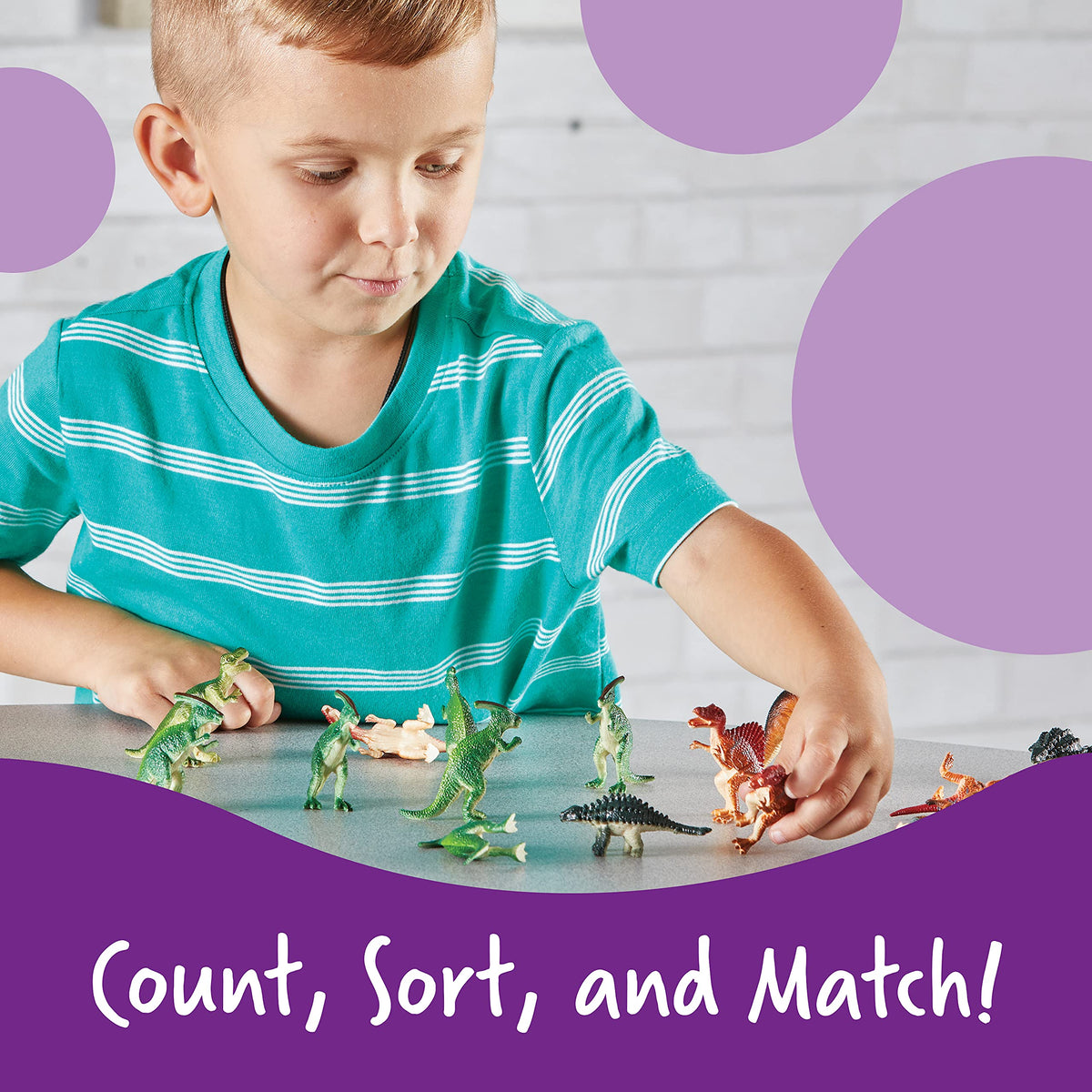 Learning Resources dinosaur counters Triceratops figure aids patterning and fine motor skills.