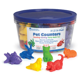 Learning Resources Domestic Pets Counters cat figures support color sorting, basic math, and cognitive skills