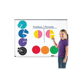 Learning Resources double-sided fraction circles show fractions and percentages for hands-on learning.