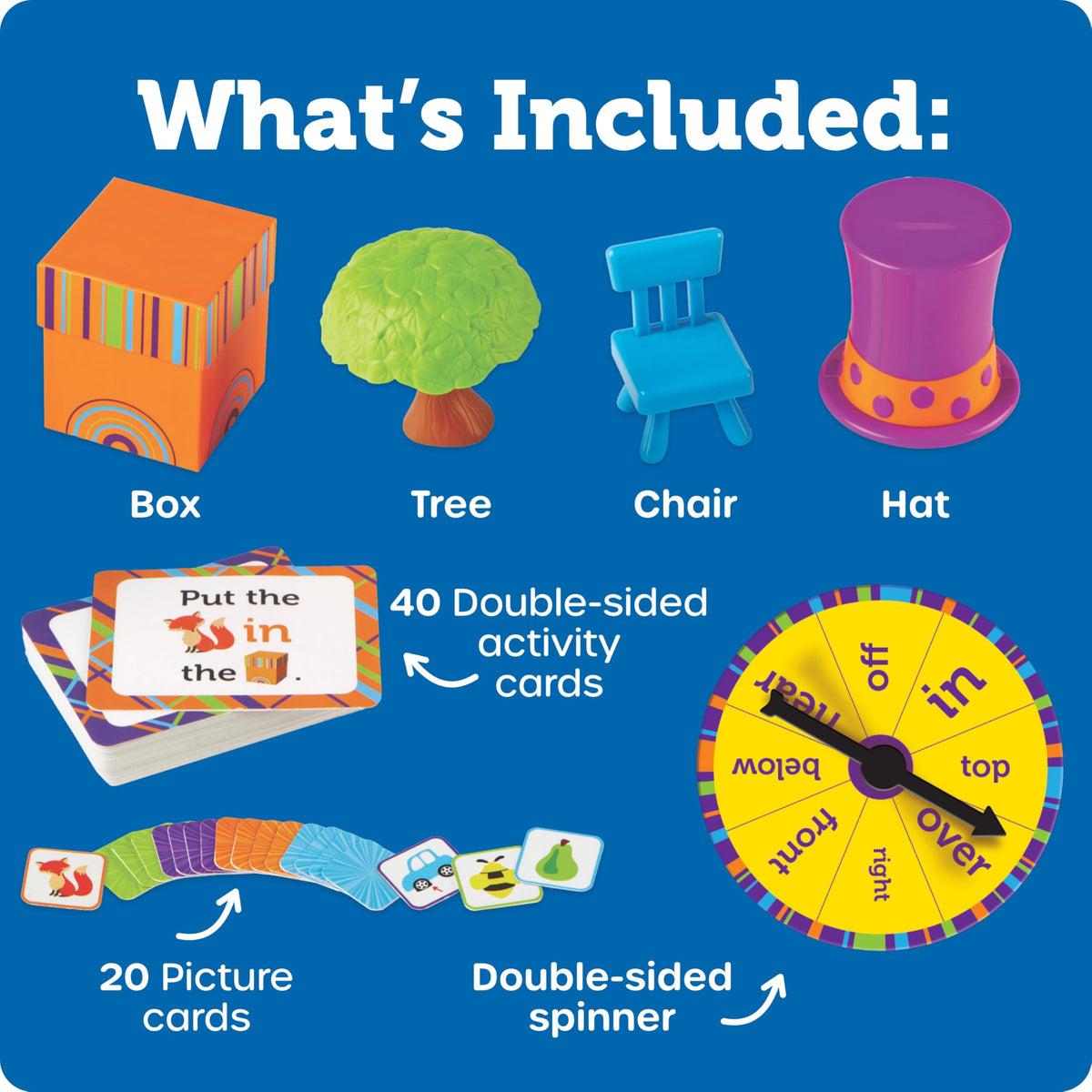 Learning Resources Fox in the Box double-sided spinner supports versatile activities.