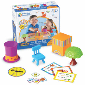 Learning Resources Fox in the Box purple hat boosts spatial word learning.