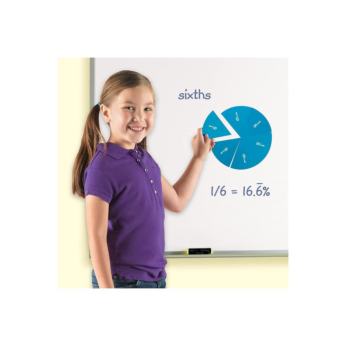 Learning Resources nine large circles including whole and common fractions.