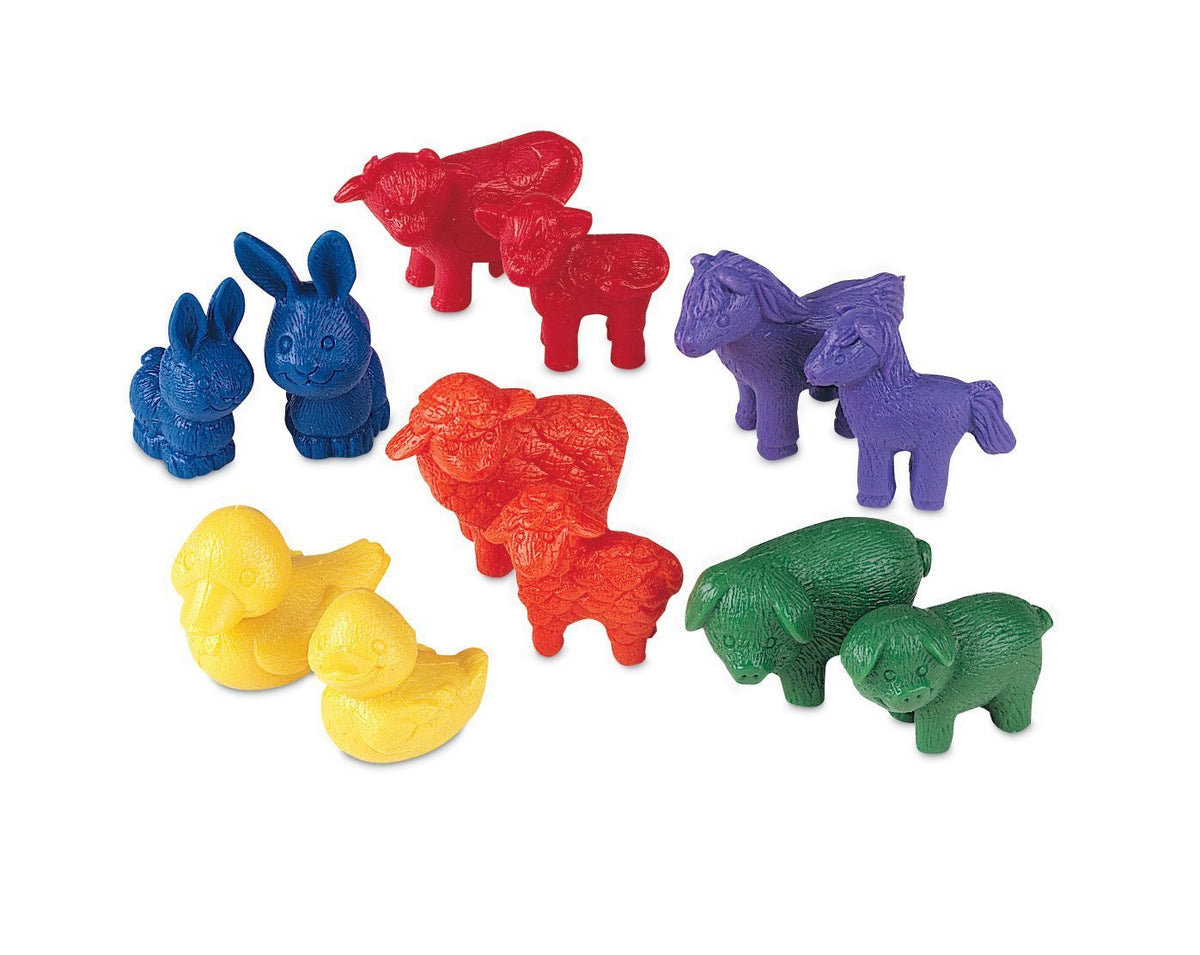 Learning Resources Friendly Farm Animal Counters sorted by color, shape, and size