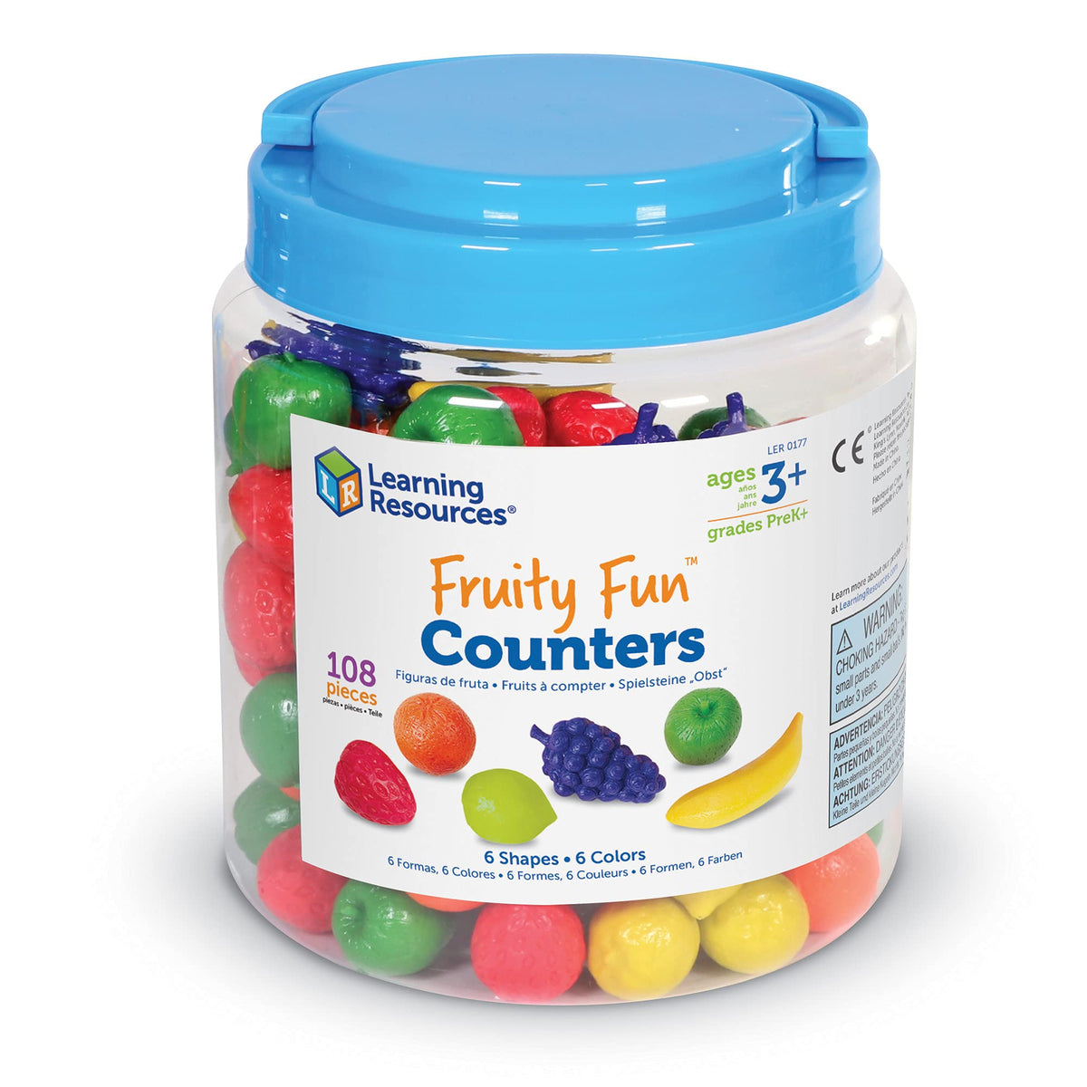 Learning Resources Fruity Fun Counters close-up showing soft rubber fruit for hands-on learning.
