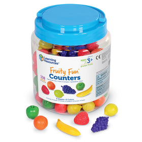 Learning Resources Fruity Fun Counters in a reusable tub for tidy storage and early math play.