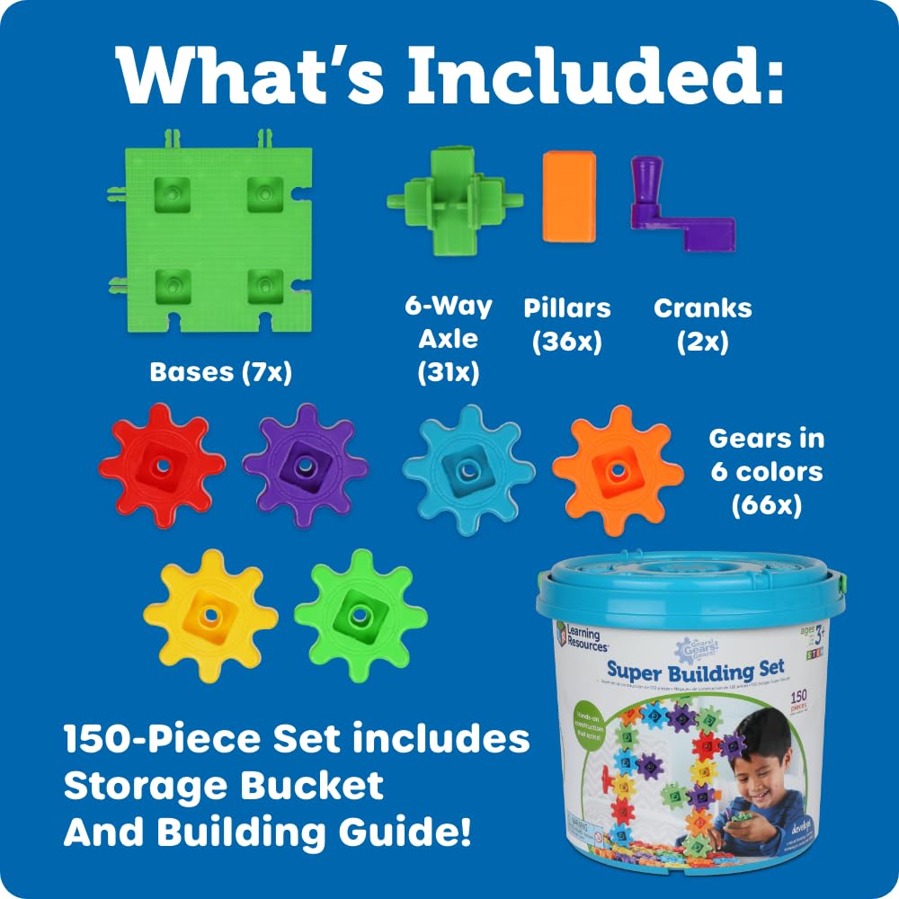 Learning Resources Gears! Gears! Gears! bright blue pieces invite creative hands-on learning sessions