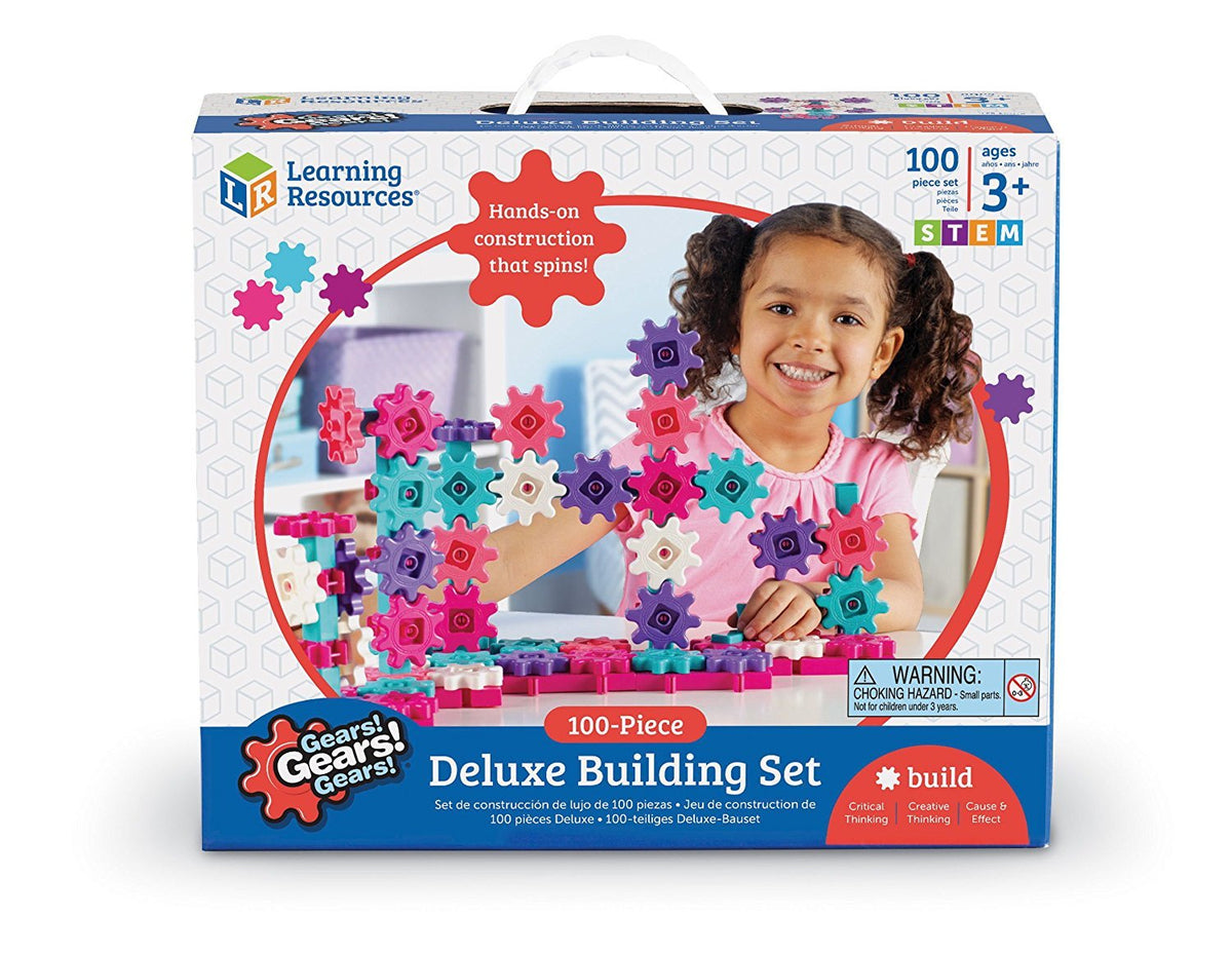 Learning Resources Gears! Gears! Gears! Deluxe Pink classroom play supports collaborative learning.