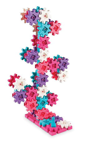 Learning Resources Gears! Gears! Gears! Deluxe Pink crank-handle use supports fine motor skills.