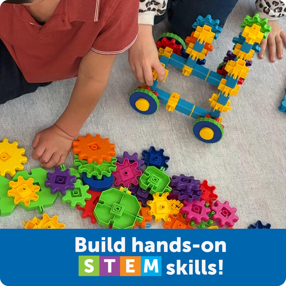 Learning Resources Gears in Motion interlocking gears support early STEM concept exploration.
