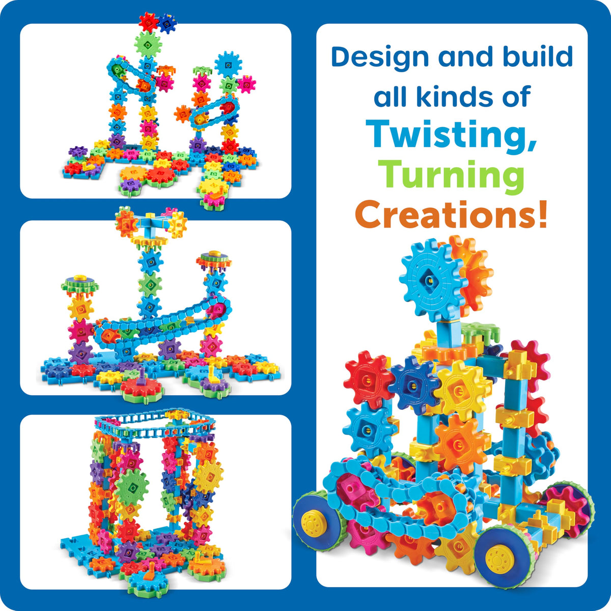Learning Resources Gears Mega Builds activity guide highlights structured challenges.