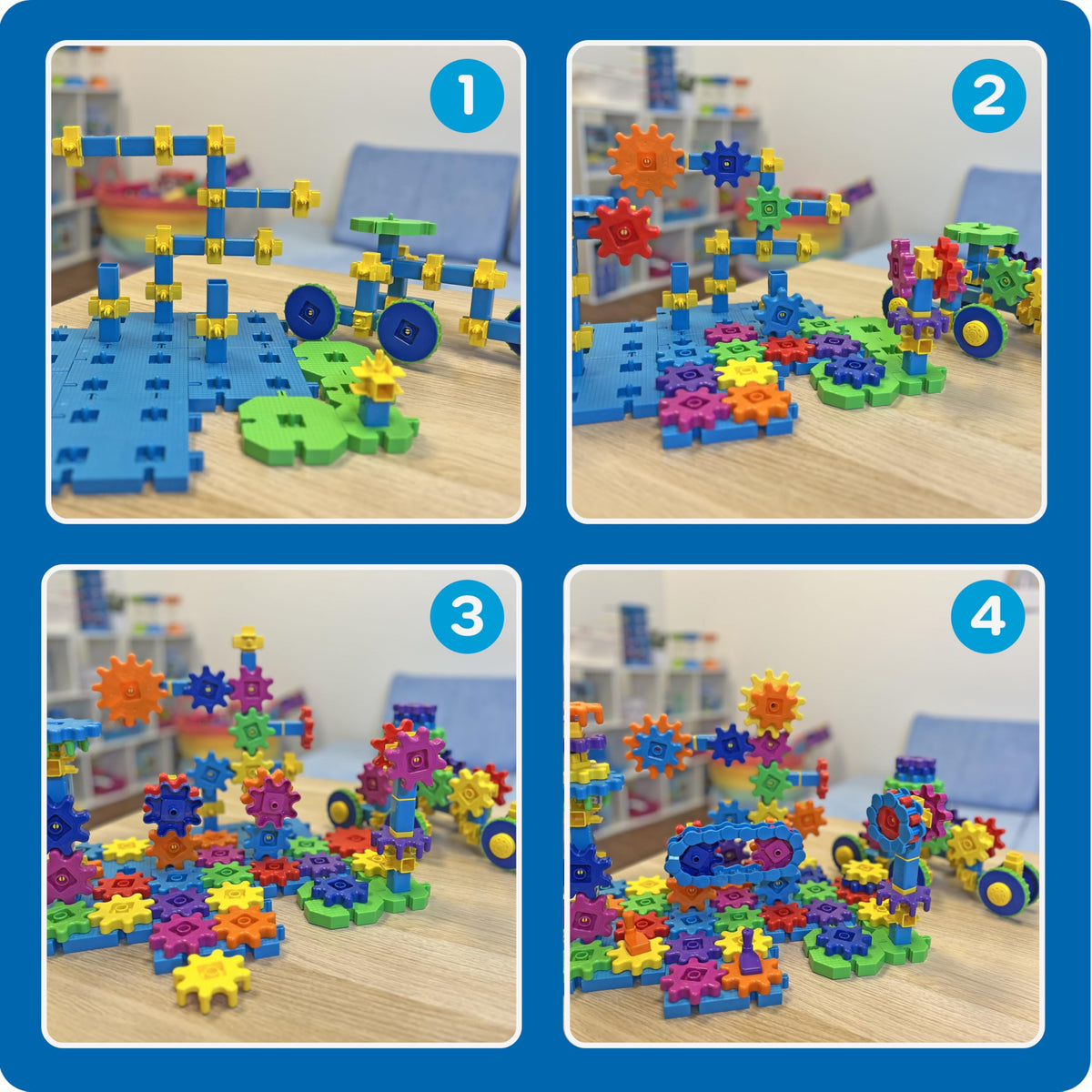 Learning Resources Gears Mega Builds car assembly demonstrates wheels turning smoothly.