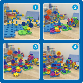 Learning Resources Gears Mega Builds car assembly demonstrates wheels turning smoothly.