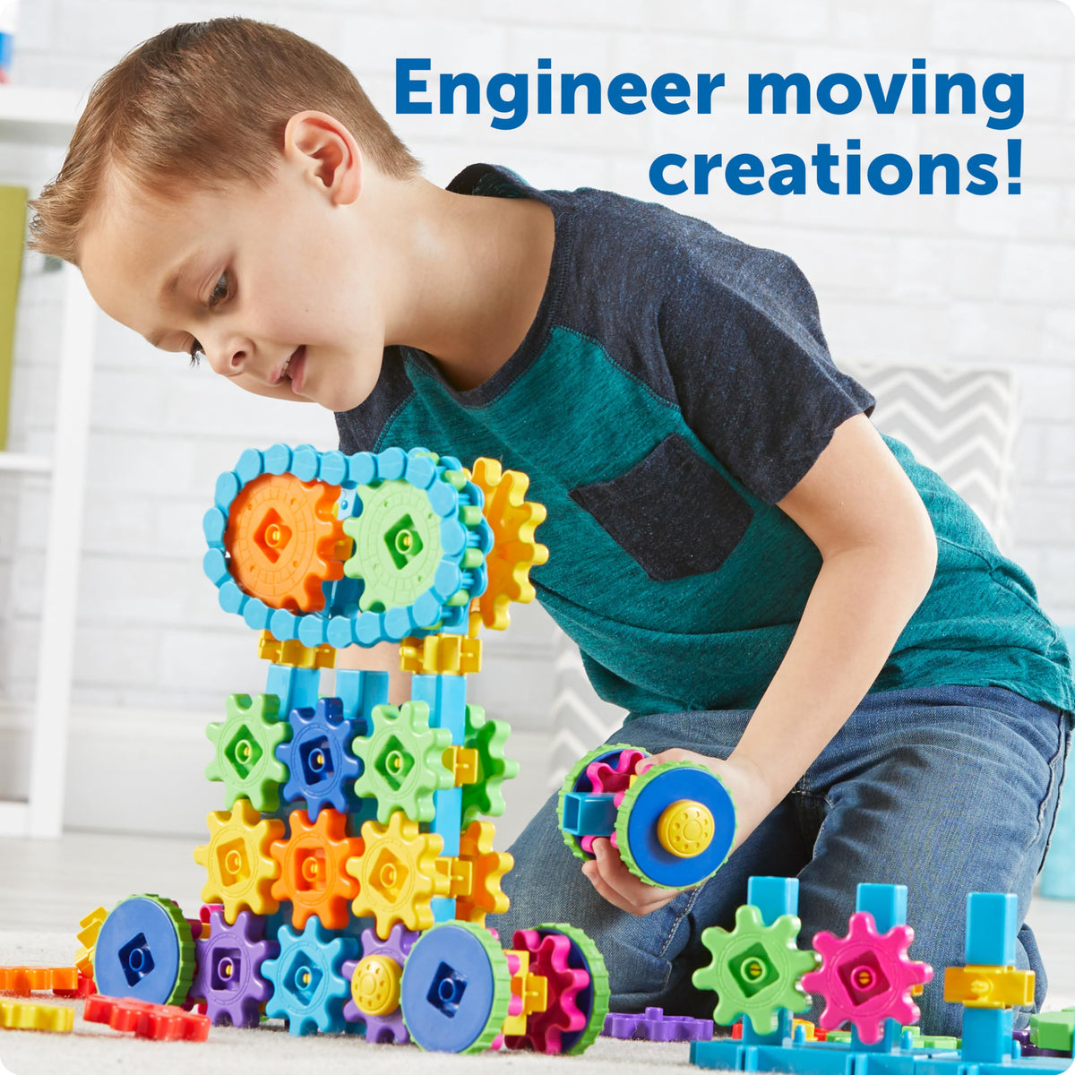 Learning Resources Gears Mega Builds robot model shows moving gears in action.