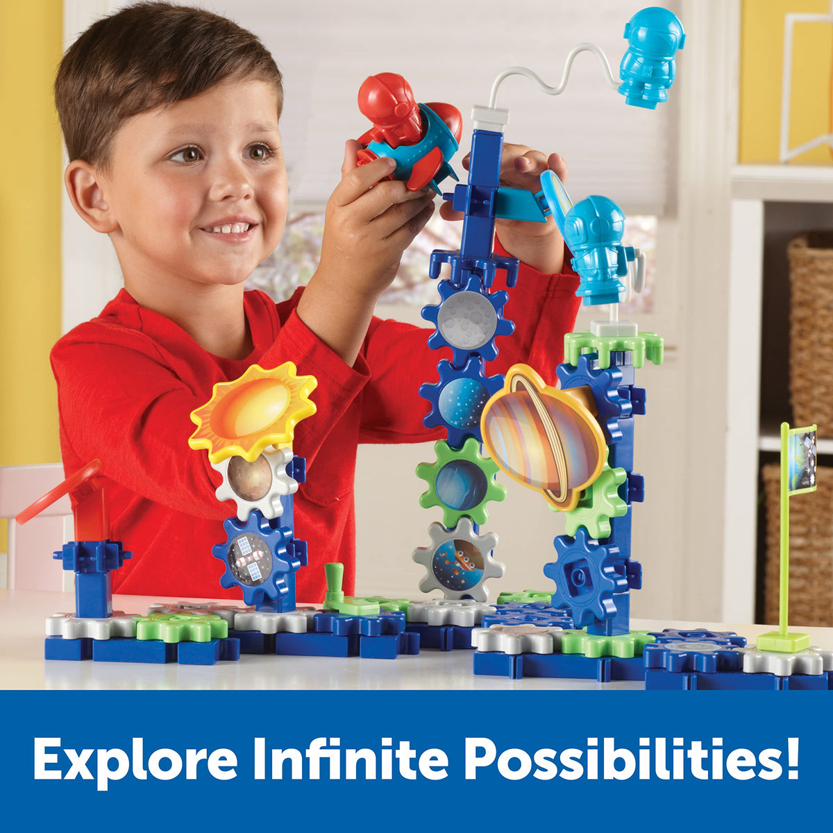 Learning Resources Gears! Space Explorers planets promote open-ended space-world exploration.