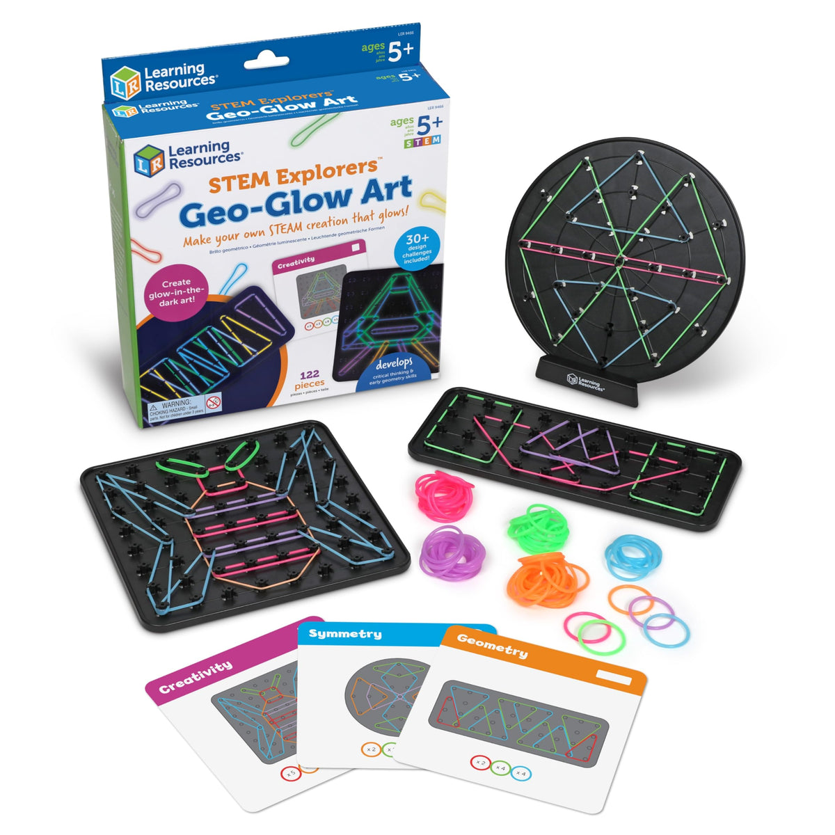 Learning Resources Geo-Glow Art Kit pegboard setup for easy hands-on STEM art exploration
