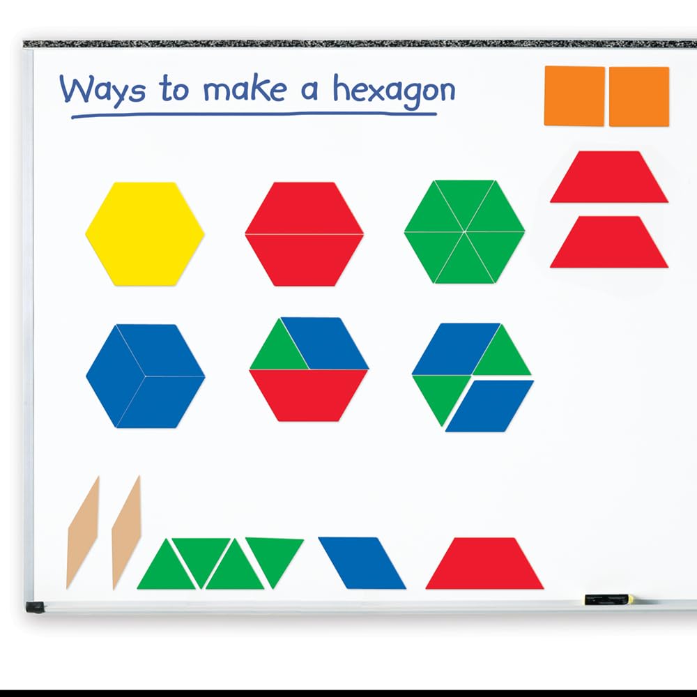Learning Resources giant magnetic pattern blocks set of shapes supports hands-on math exploration.