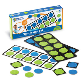 Learning Resources giant ten frame set magnetic frames shown on a whiteboard for base ten demonstrations