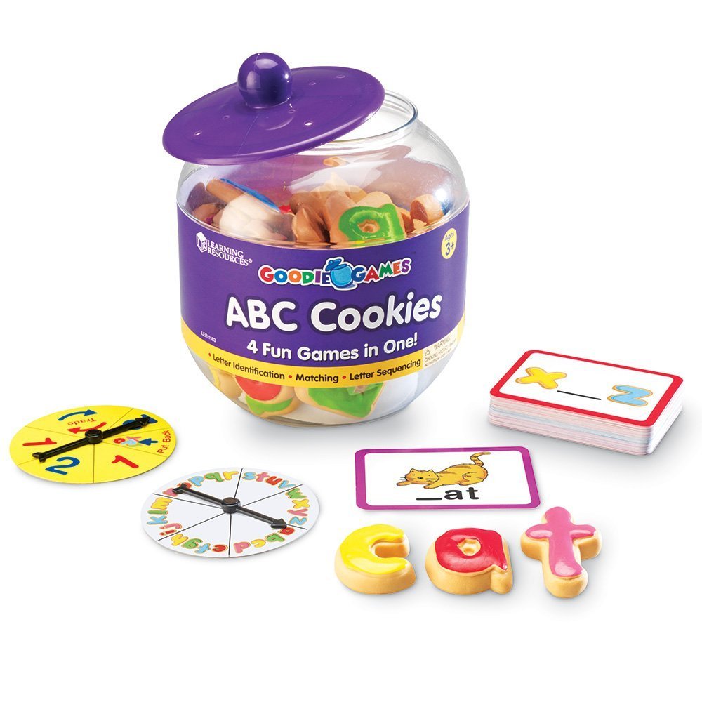 Learning Resources Goodie Games ABC Cookies show lowercase letters for early reading practice.