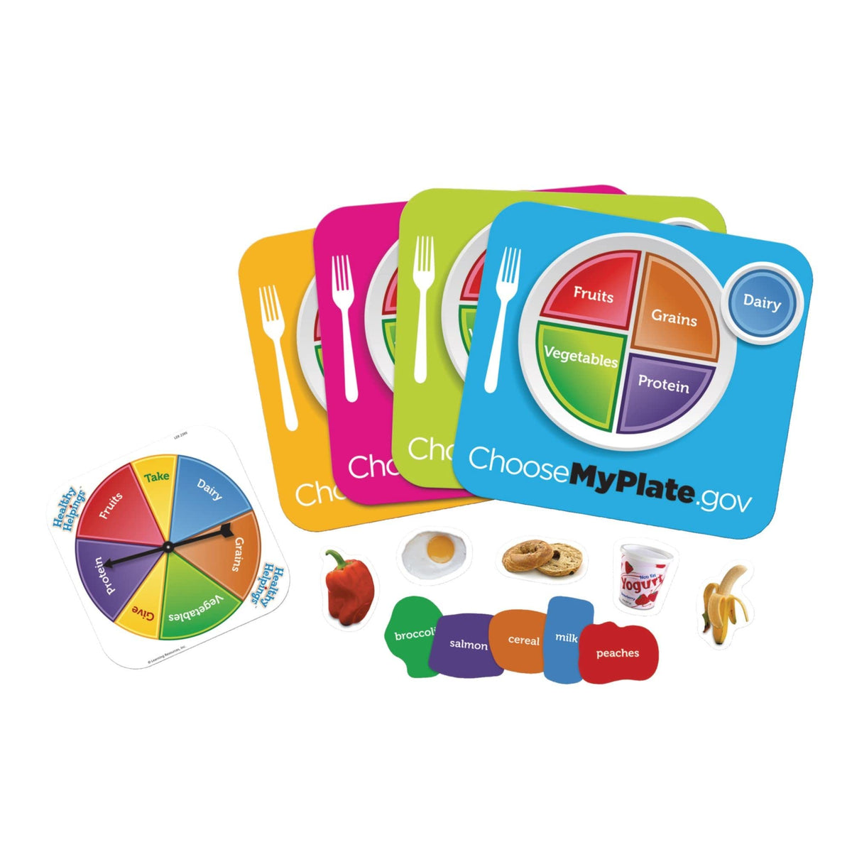 Learning Resources Healthy Helpings plate balance shows balanced meals for kids.