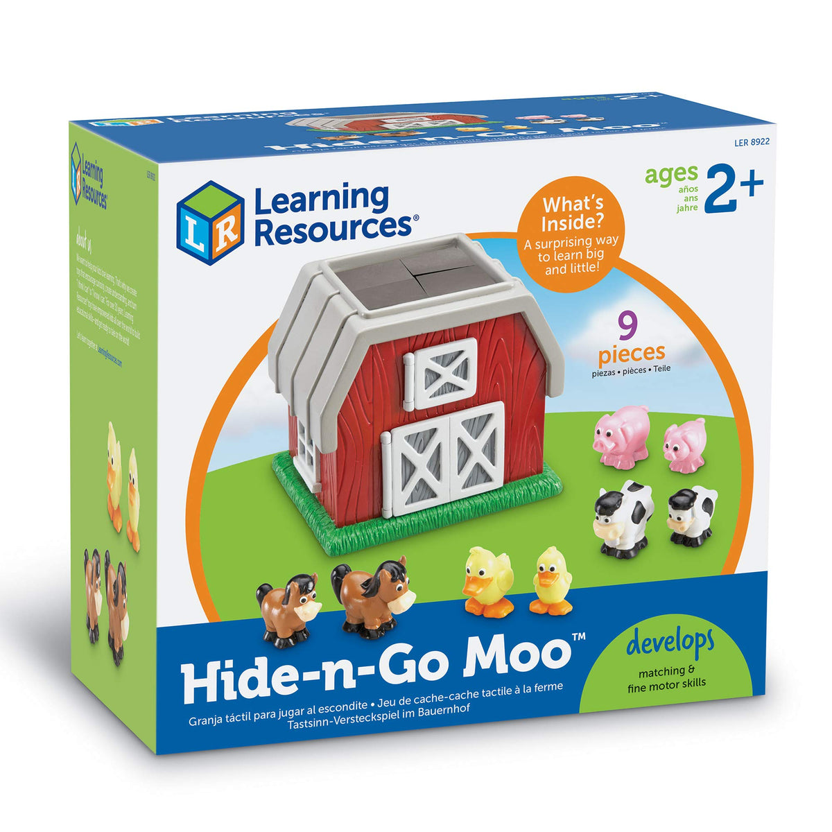 Learning Resources Hide-N-Go Moo animals lined up for imaginative play.