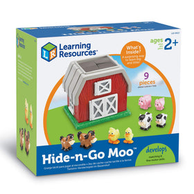 Learning Resources Hide-N-Go Moo animals lined up for imaginative play.