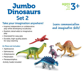 Learning Resources jumbo dinosaurs set 5, versatile collection for grouping, matching, and collaborative play.