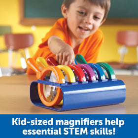 Learning Resources jumbo magnifier with stand, orange, ideal for classroom science explorations.