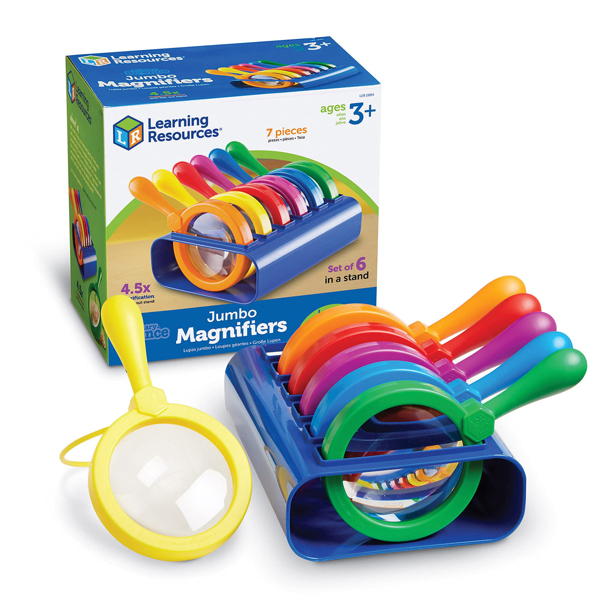 Learning Resources jumbo magnifier with stand, red, ideal for classroom science explorations.