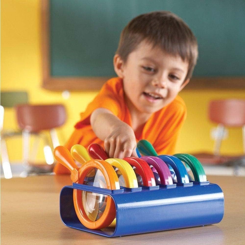 Learning Resources jumbo magnifier with stand, yellow, ideal for classroom science explorations.