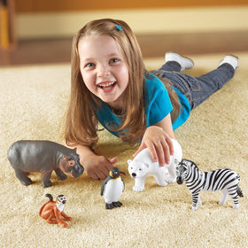 Learning Resources Jumbo Zoo Zebra figure supports vocabulary-building play.