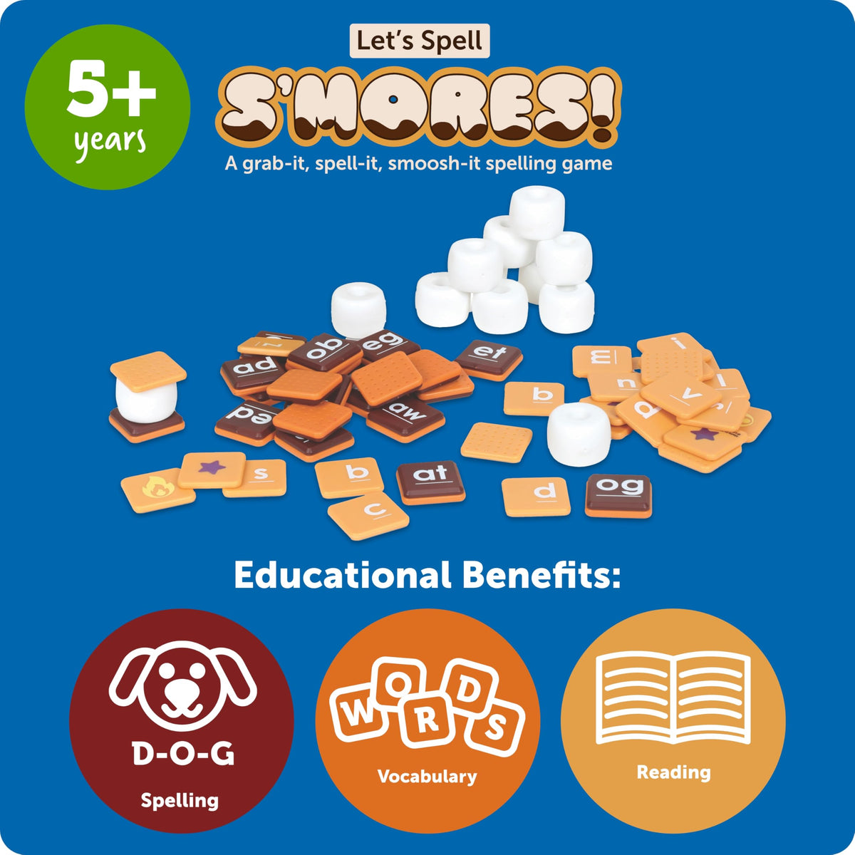 Learning Resources Let's Spell S'mores durable plastic design supports years of learning fun.