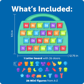 Learning Resources Lift-a-Letter board includes 26 doors and figures for ABC recognition.