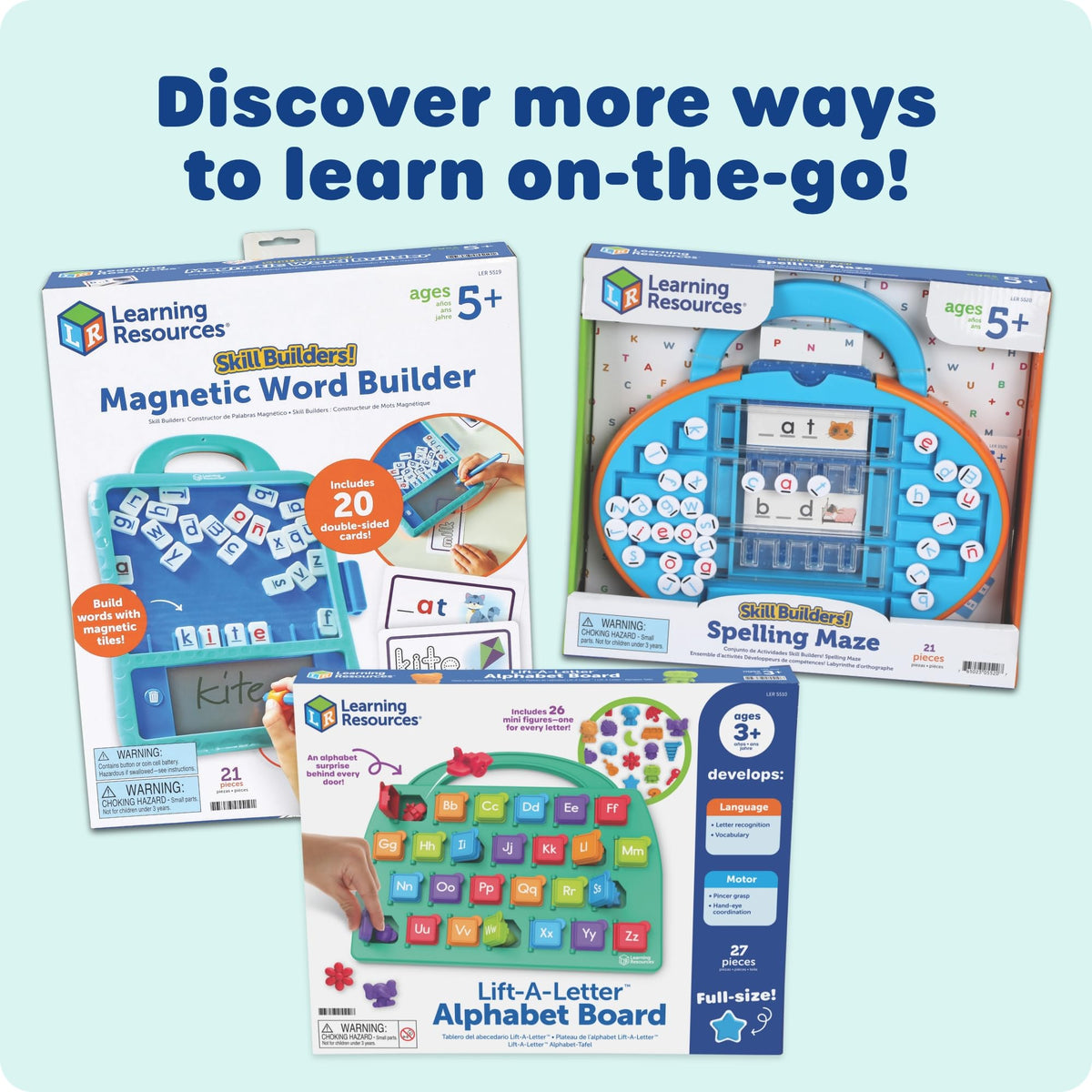 Learning Resources Lift-a-Letter board compact storage for classrooms and homes.